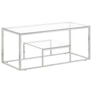 vidaXL Table basse argenté acier inoxydable et verre trempé