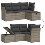 vidaXL Salon de jardin 4 Pièces avec coussins gris résine tressée