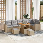 Ensemble de Canapé de Jardin de 9 Pièces avec Coussins Beige Rattan Poly Acacia