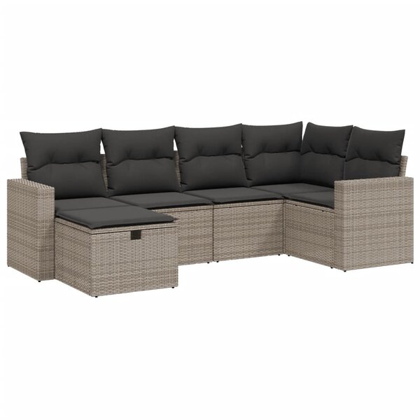 vidaXL Salon de jardin 6 Pièces avec coussins gris résine tressée