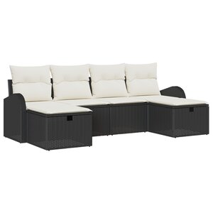 Ensemble de canapés de jardin vidaXL 6 pièces avec coussins Noir Poly Rotin