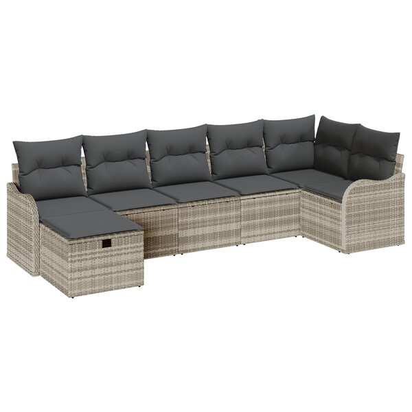 vidaXL Ensemble de canapé de jardin 7 pièces avec coussins Gris clair Poly rotin
