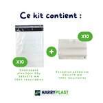 Kit colis Vinted - 10 enveloppes plastique N°3 (280x370 mm) + 10 pochettes porte-documents