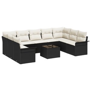 Ensemble de canapé de jardin 9 pièces avec coussins en poly rotin marron