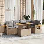 vidaXL Salon de jardin avec coussins 6 Pièces beige résine tressée