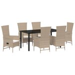 vidaXL Ensemble de Salle à Manger de Jardin 7 Pièces avec Coussins Beige Poly Rattan