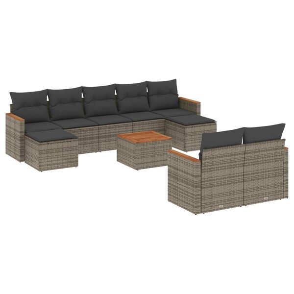 vidaXL Salon de jardin avec coussins 10 Pièces gris résine tressée