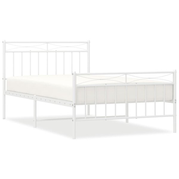 vidaXL Cadre de lit métal avec tête de lit/pied de lit blanc 107x203cm