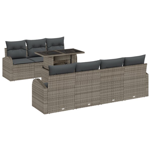 Ensemble de canapés de jardin de 8 pièces vidaXL avec coussins gris en poly rattan