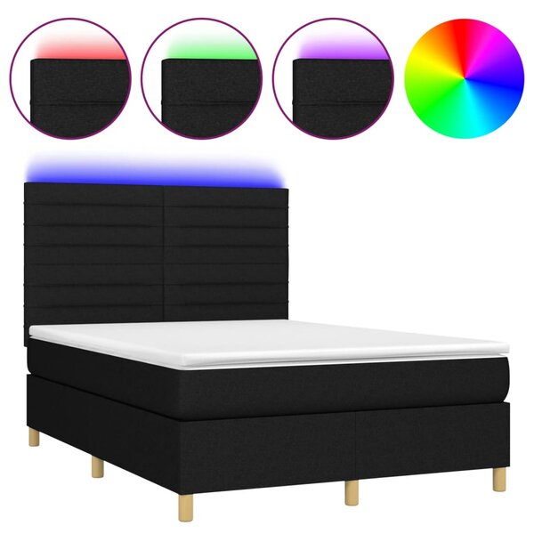 vidaXL Sommier à lattes de lit et matelas et LED Noir 140x190 cm Tissu