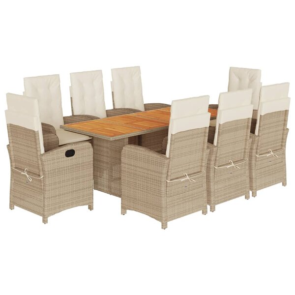 vidaXL Ensemble à manger de jardin et coussins 9 Pièces beige Poly rotin