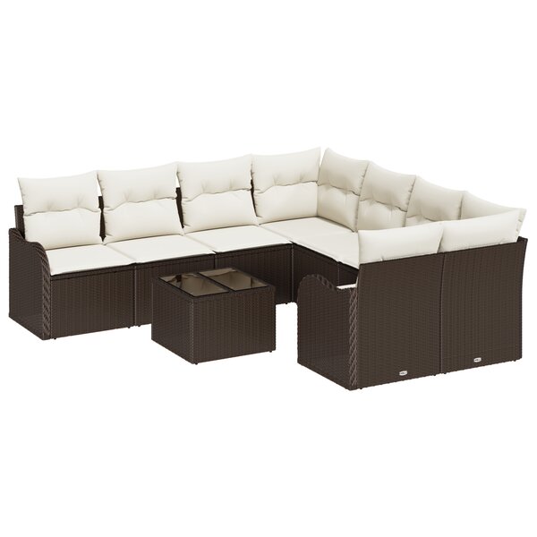 Ensemble de Canapé de Jardin 9 Pièces avec Coussins en Rattan Poly Marron
