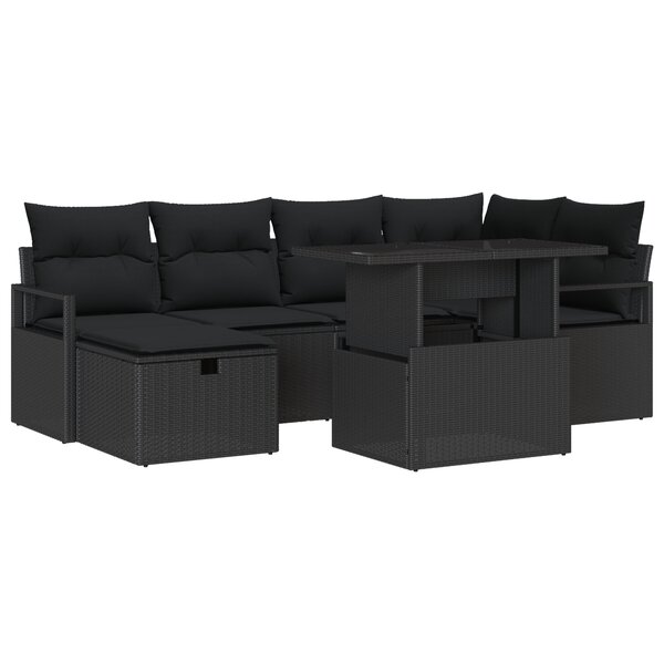 Ensemble de canapé de jardin 7 pièces vidaXL avec coussins noir en rotin