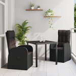 vidaXL Set de salle à manger de jardin 3 pièces avec coussins Noir Poly Rattan