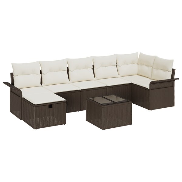 vidaXL Ensemble de canapé de jardin 8 pièces avec coussins marron en poly rotin