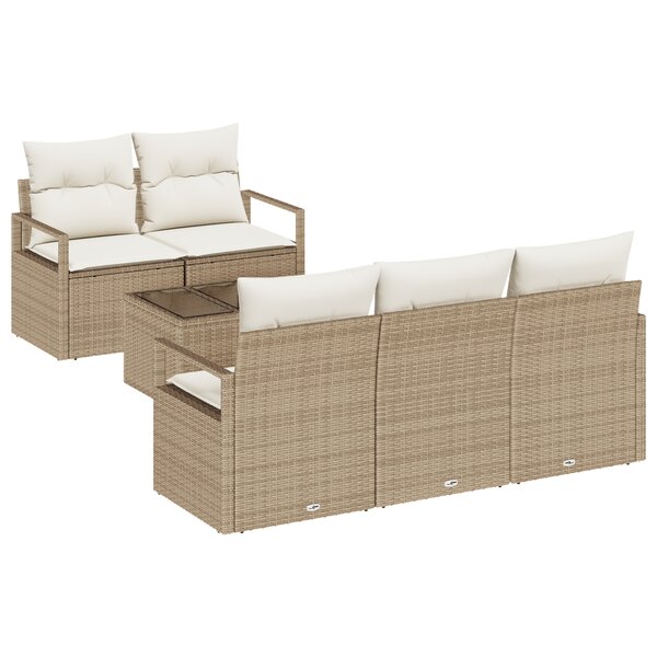 Set de Canapés de Jardin 6 Pièces avec Coussins Beige Poly Rattan
