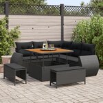 Ensemble de canapé de jardin 8 pièces avec coussins en poly rattan noir