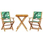 vidaXL Ensemble de bistro 3 Pièces motif de feuilles tissu et bois massif