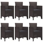 vidaXL Ensemble de Salle à Manger de Jardin de 7 Pièces avec Coussins Marron Poly Rattan