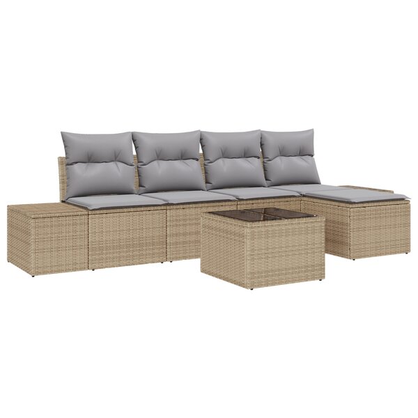 vidaXL Ensemble de Canapé de Jardin 6 Pièces avec Coussins Rattan Noir Poly