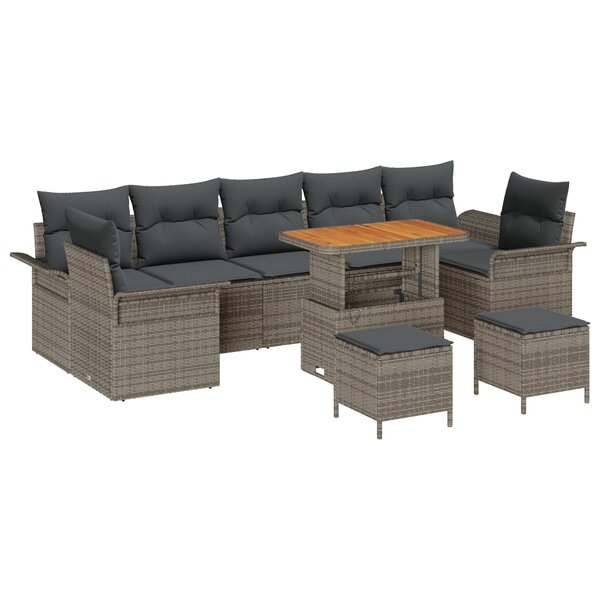 vidaXL Ensemble de canapé jardin 10 pièces avec coussins Gris Rotin Poly Acacia