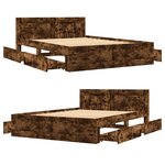 vidaXL Cadre de lit et tête de lit sans matelas chêne fumé 140x200 cm