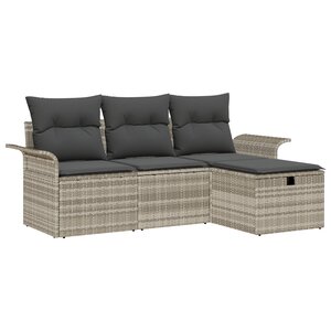 vidaXL Ensemble de canapé de jardin 4 pièces avec coussins en poly rotin gris clair