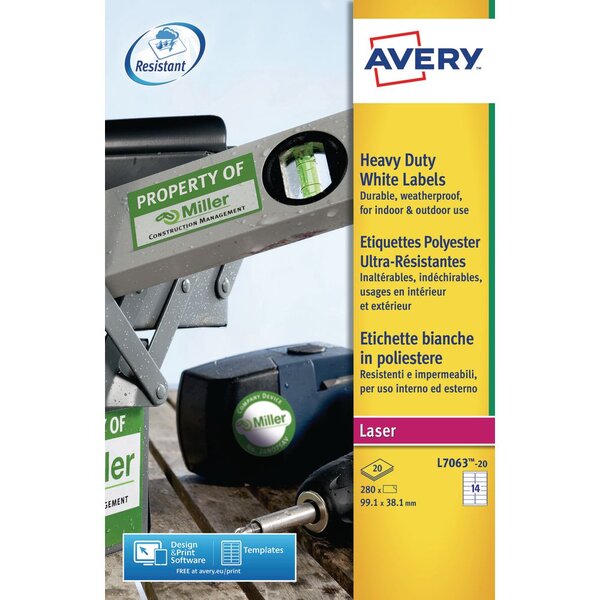 Eavy duty laser labels - étiquettes 99,1x38,1 mm- 280 unités (paquet 280 unités)