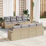 vidaXL Canapé de Jardin 9 pièces avec Coussins Beige en Rattan Synthétique