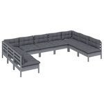 Salon de jardin meuble d'extérieur ensemble de mobilier 9 pièces avec coussins gris bois de pin solide 02_0017992
