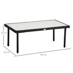 Table basse de jardin plateau verre trempé 5 mm résine tressée imitation rotin noir