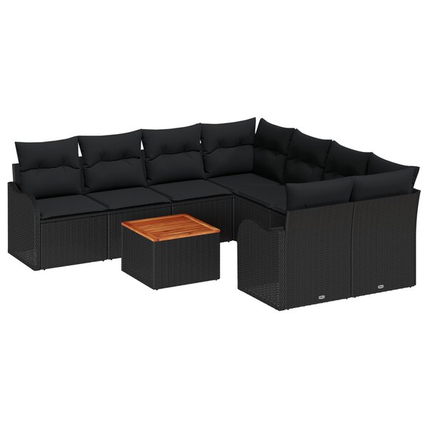 Set de Canapé de Jardin 9 Pièces vidaXL avec Coussins en Rattan Noir
