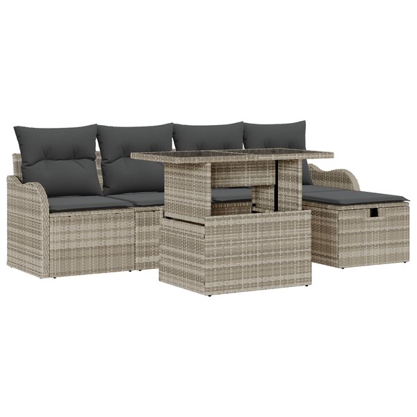 vidaXL Ensemble de Canapé de Jardin 6 pièces avec Coussins Gris Clair - Rattan Synthétique