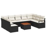 Canapé de jardin 10 pièces vidaXL noir poly rotin acacia avec coussins