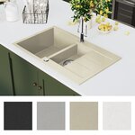 vidaXL Évier de cuisine Granit Double lavabo Beige