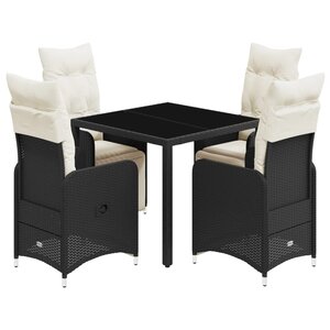 vidaXL Ensemble de bistro de jardin 5 Pièces coussins noir poly rotin