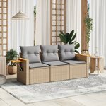 vidaXL Salon de jardin avec coussins 3 Pièces beige résine tressée
