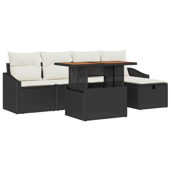 vidaXL Ensemble de canapé de jardin 6 pièces avec coussins Noir Poly Rotin