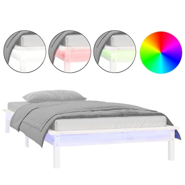vidaXL Cadre de lit à LED sans matelas blanc 100x200 cm bois massif