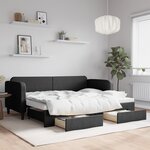 vidaXL Lit de jour avec gigogne et tiroirs sans matelas noir 80x200 cm