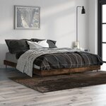 vidaXL Cadre de lit chêne fumé 135x190 cm bois d'ingénierie