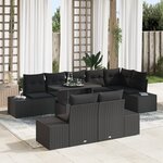 vidaXL Ensemble de canapé de jardin 9 pièces avec coussins en rattan poly noir