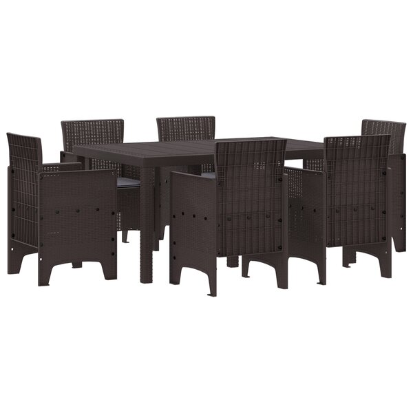 vidaXL Ensemble de Salle à Manger de Jardin de 7 Pièces avec Coussins Marron Poly Rattan