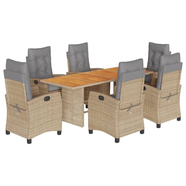 vidaXL Ensemble à manger de jardin coussins 7 Pièces mélange beige rotin