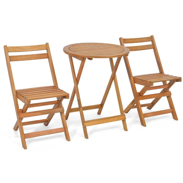 3Pièces salon de jardin pliable en bois d'acacia ensemble de table et 2 chaises conception à lattes salon terrasse bistrot 20_0007593