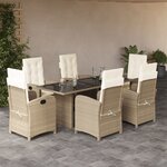 vidaXL Ensemble à manger de jardin et coussins 7 Pièces beige poly rotin