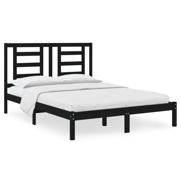 vidaXL Cadre de lit sans matelas noir 135x190 cm bois de pin massif