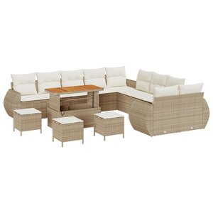 vidaXL Ensemble de Canapés Jardin 14 Pièces avec Coussins Beige Poly Rotin Acacia