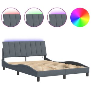 vidaXL Cadre de lit avec LED sans matelas gris foncé 140x190cm velours