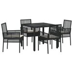 Ensemble de salle à manger de jardin 5 pièces avec coussins en poly rattan noir